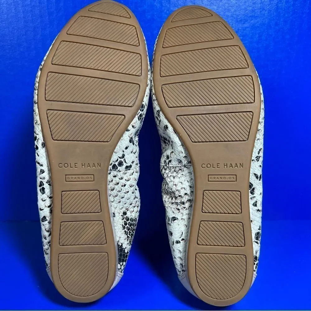Cole Haan Tali Bow Snake Print Leather Ballet Flats Natural Roccia Womens‎ 6B